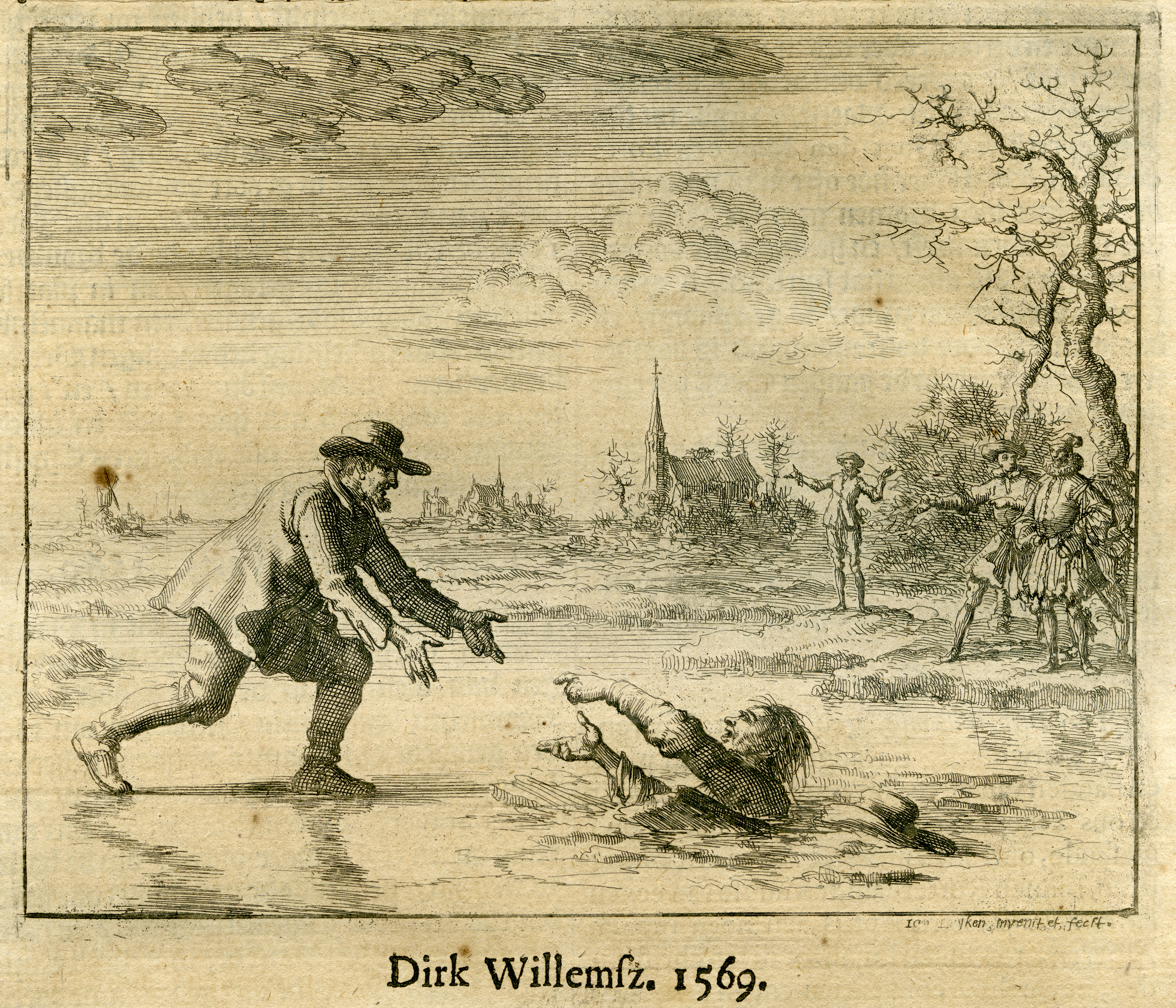 Jan Luyken, Dirk Willems redt zijn vervolger te Asperen, 1569.