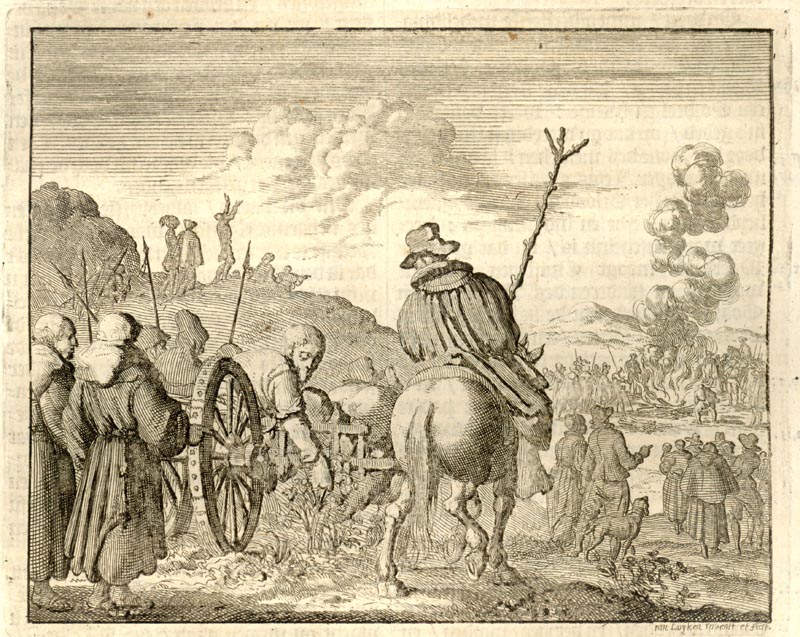 Jan Luyken, Verbranding van Leonard Kayser te Schärding, 1527.